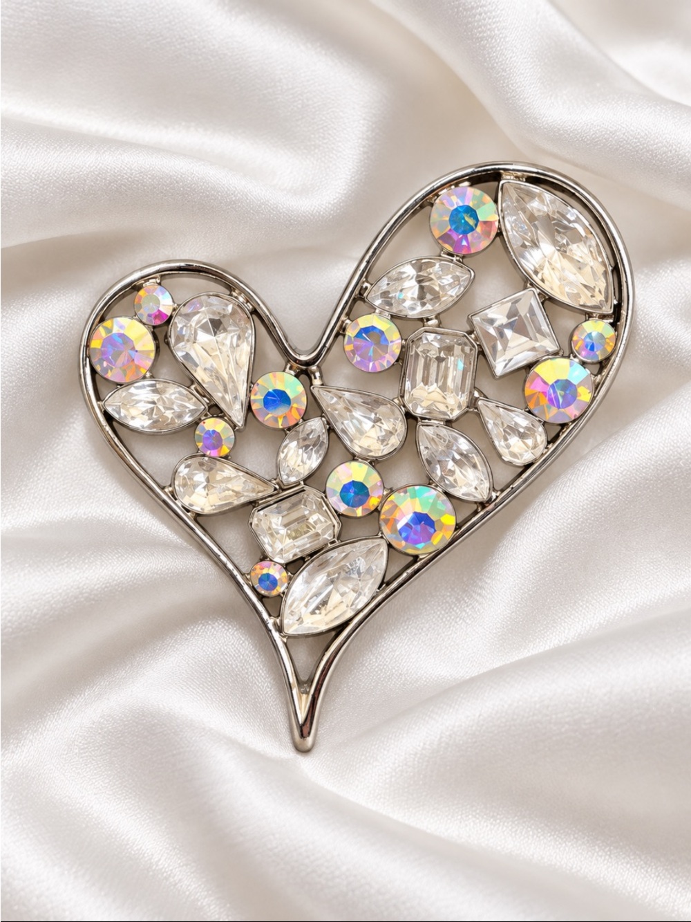 Posh Jewelry European Crystal Heart Brooch Silver Tone NWT